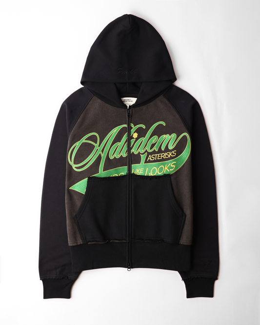 Cursive Chainstitch Ribbon Hoodie - Black & Green