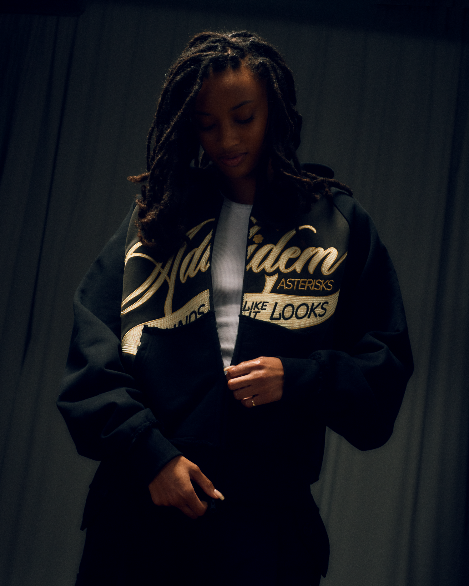 Chainstitch Ribbon Hoodie - Black / Cream