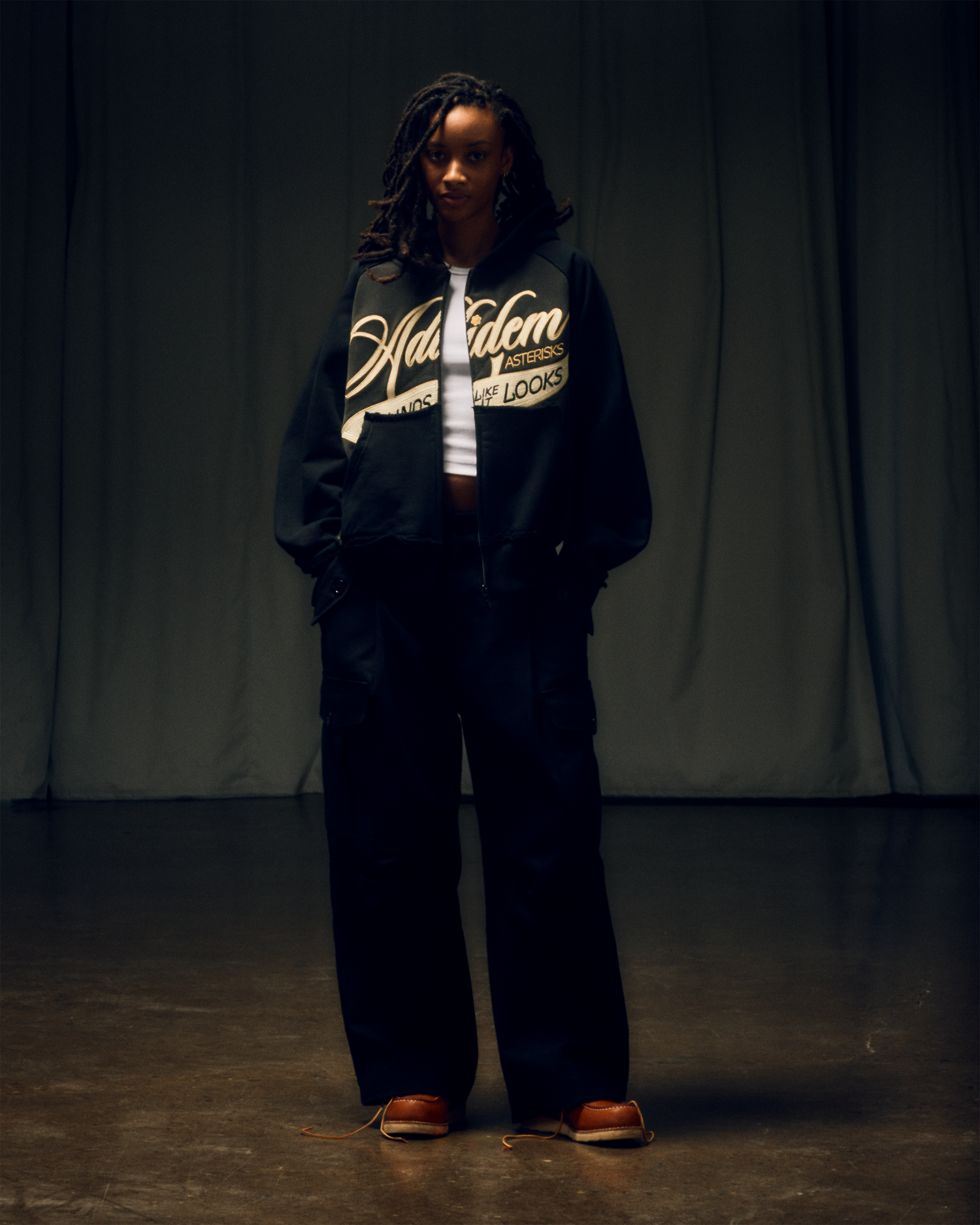 Chainstitch Ribbon Hoodie - Black / Cream