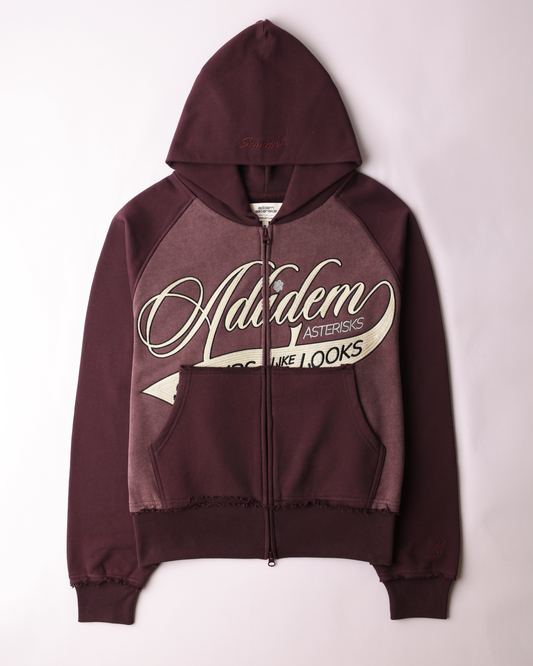 Cursive Chainstitch Ribbon Hoodie - Mauve