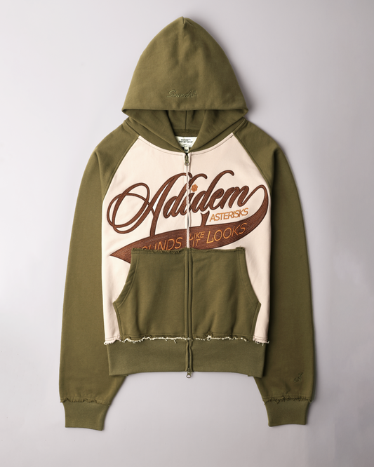 Cursive Chainstitch Ribbon Hoodie - Olive